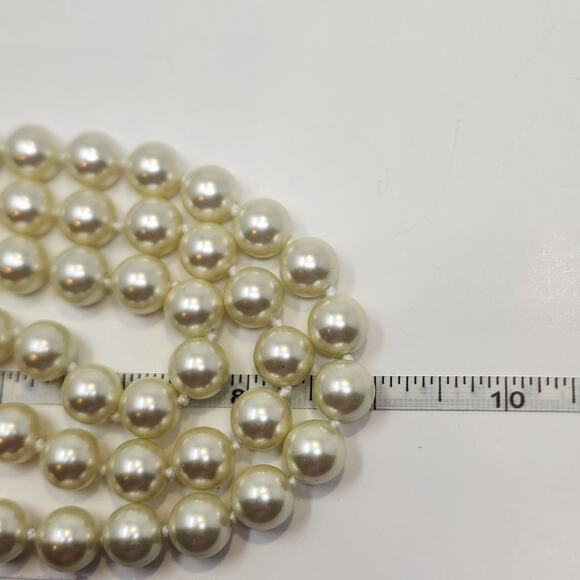 Kenneth Jay Lane Triple Strand Cream Faux Pearl Necklace Crystal Hook Clasp - Picture 6 of 6